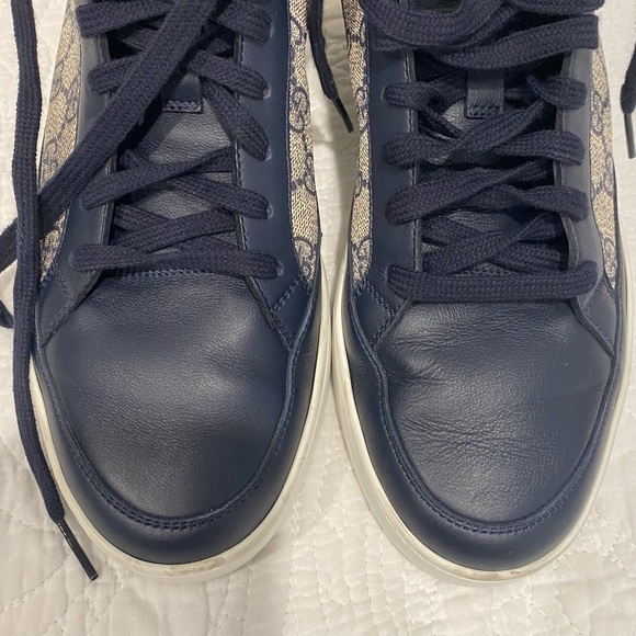 Gucci Mens Navy Blue GG Supreme High Top Sneakers - Picture 3 of 14